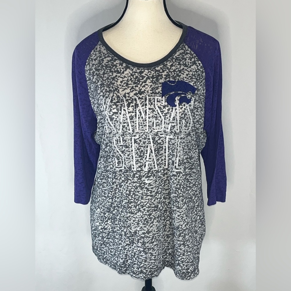 Nike Kansas State Wildcats Powercat Womens Distressed 3/4 Sleeve Raglan Shirt XL - Picture 1 of 7
